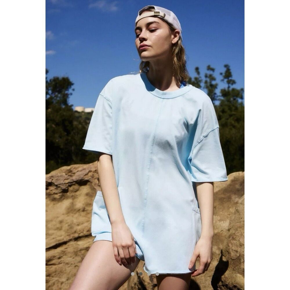 Free People Movement Hot Shot Tee T Shirt Romper One Piece Boardwalk Blue XS NWT - Picture 2 of 10